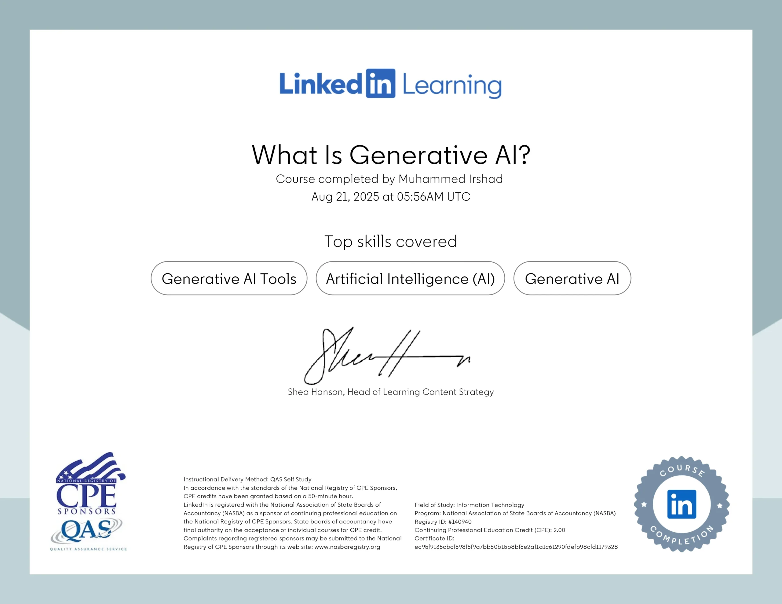 Generative AI certificate