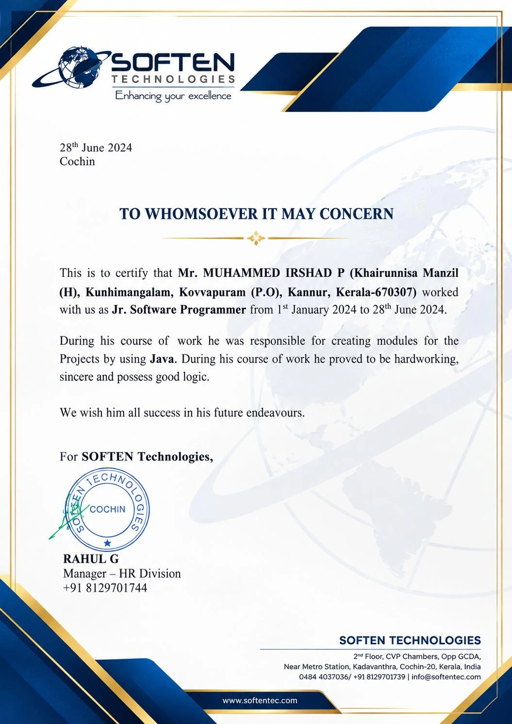 Software programmer certificate